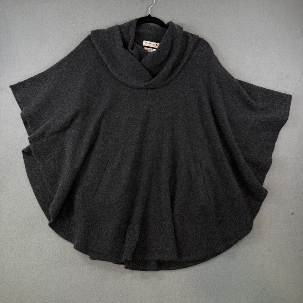 Nanette Lepore 100% Cashmere Poncho Sweater Cowl Neck Charcoal Gray ML